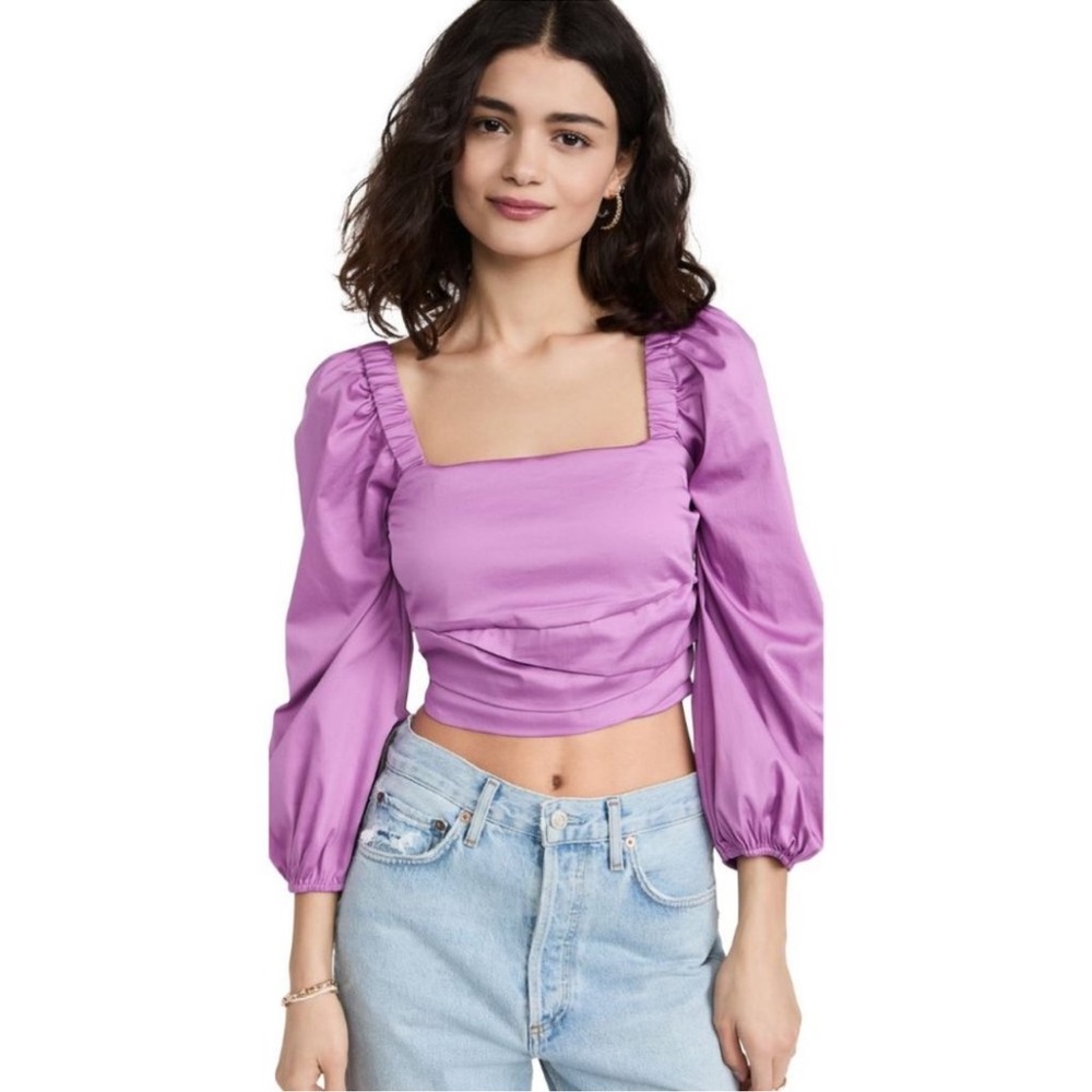 Veronica Beard Kayla Puff Sleeve Square Neck Cotton Blend Top (14)